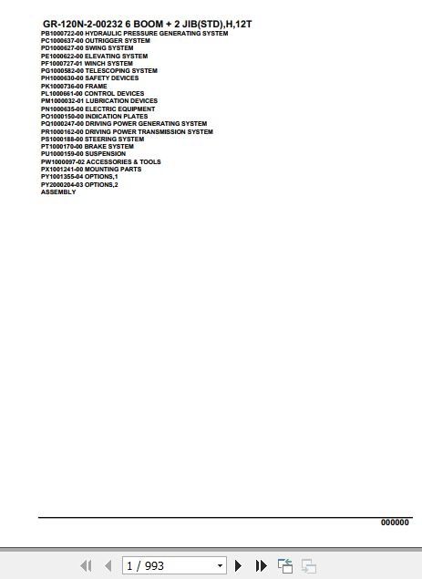 Tadano Rough Terrain Crane GR 120N 2 00232 6 Boom 2 Jib STD H 12T Parts Catalog 1