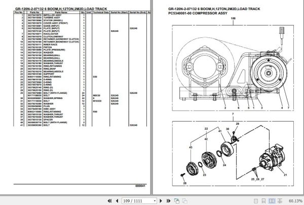 Tadano Rough Terrain Crane GR 120N 2 07132 6 Boom H 12TON 2M2D Load Track Parts Catalog 2
