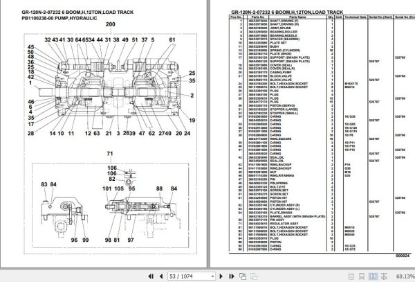 Tadano Rough Terrain Crane GR 120N 2 07232 6 Boom H 12Ton Load Track Parts Catalog 2