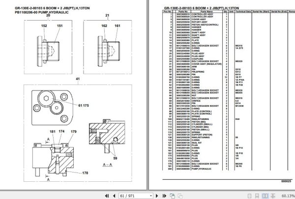 Tadano Rough Terrain Crane GR 130E 2 00103 6 Boom 2 Jib PT H 13TON Parts Catalog 2