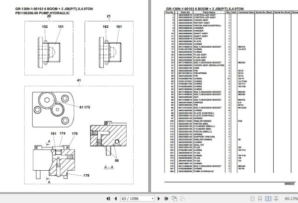 Tadano Rough Terrain Crane GR 130N 1 00103 6 Boom 2 Jib P T X 4.9TON Parts Catalog 2