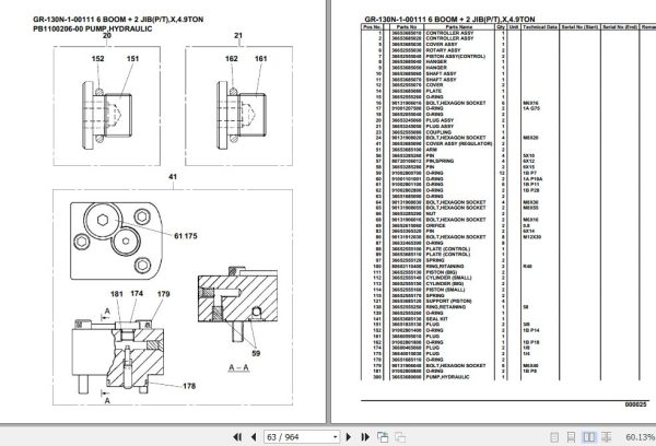 Tadano Rough Terrain Crane GR 130N 1 00111 6 Boom 2 Jib P T X 4.9TON Parts Catalog 2