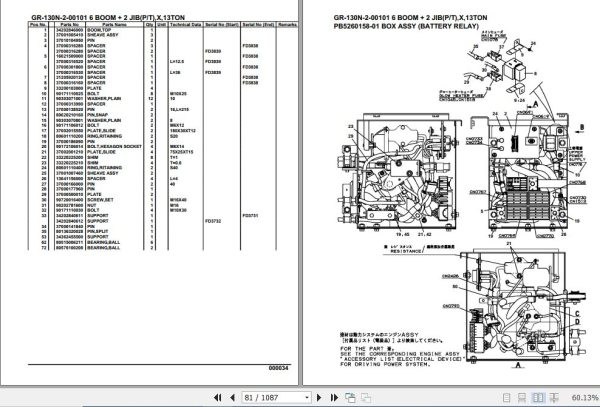 Tadano Rough Terrain Crane GR 130N 2 00101 6 Boom 2 Jib P T X 13TON Parts Catalog 2