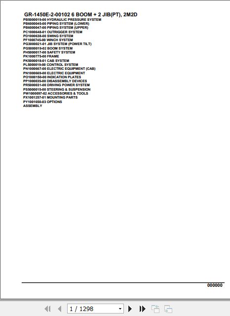 Tadano Rough Terrain Crane GR 1450E 2 00102 6 Boom 2 Jib PT 2M2D Parts Catalog 1