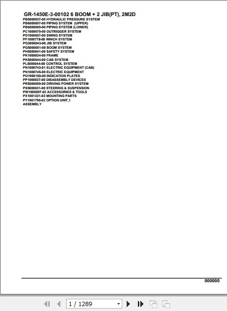 Tadano Rough Terrain Crane GR 1450E 3 00102 6 Boom 2 Jib PT 2M2D Parts Catalog 1