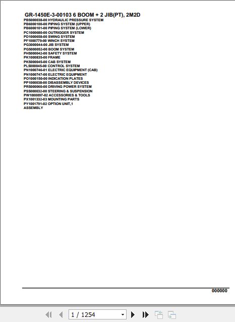 Tadano Rough Terrain Crane GR 1450E 3 00103 6 Boom 2 Jib PT 2M2D Parts Catalog 1