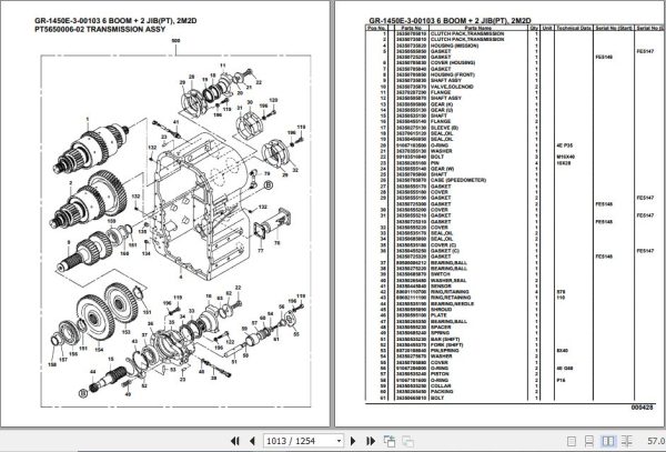 Tadano Rough Terrain Crane GR 1450E 3 00103 6 Boom 2 Jib PT 2M2D Parts Catalog 2