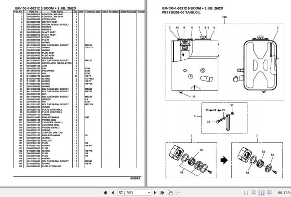 Tadano Rough Terrain Crane GR 150 1 00212 6 Boom 2 Jib 2M2D Parts Catalog 2