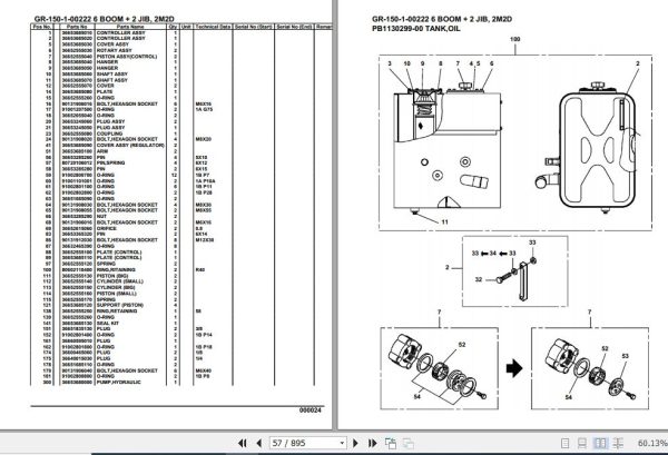 Tadano Rough Terrain Crane GR 150 1 00222 6 Boom 2 Jib 2M2D Parts Catalog 2