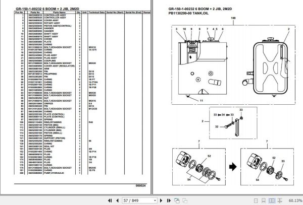 Tadano Rough Terrain Crane GR 150 1 00232 6 Boom 2 Jib 2M2D Parts Catalog 2