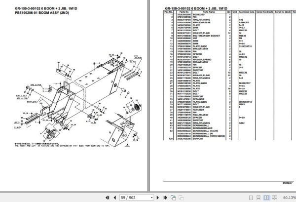 Tadano Rough Terrain Crane GR 150 3 00102 6 Boom 2 Jib 1M1D Parts Catalog 2