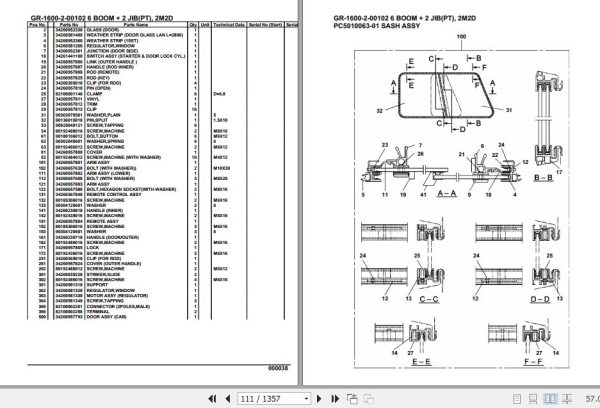 Tadano Rough Terrain Crane GR 1600 2 00102 6 Boom 2 Jib PT 2M2D Parts Catalog 2
