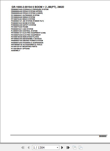 Tadano Rough Terrain Crane GR 1600 2 00104 6 Boom 2 Jib PT 2M2D Parts Catalog 1
