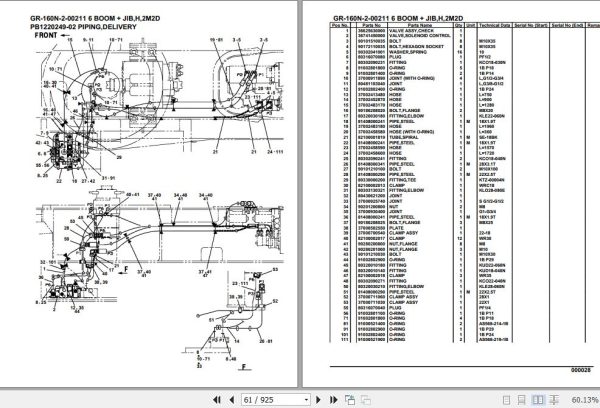 Tadano Rough Terrain Crane GR 160N 2 00211 6 Boom Jib H 2M2D Parts Catalog 2