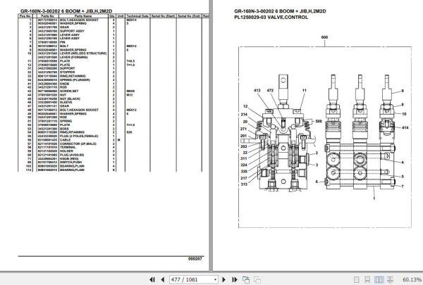 Tadano Rough Terrain Crane GR 160N 3 00202 6 Boom Jib H 2M2D Parts Catalog 2