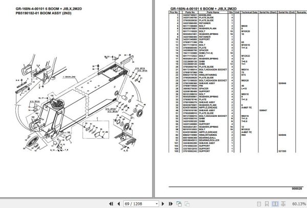 Tadano Rough Terrain Crane GR 160N 4 00101 6 Boom Jib X 2M2D Parts Catalog 2