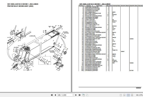 Tadano Rough Terrain Crane GR 160N 4 00102 6 Boom Jib H 2M2D Parts Catalog 2
