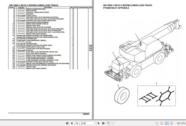 Tadano Rough Terrain Crane GR 180N 1 00101 6 Boom H 2M2D Load Track Parts Catalog 2