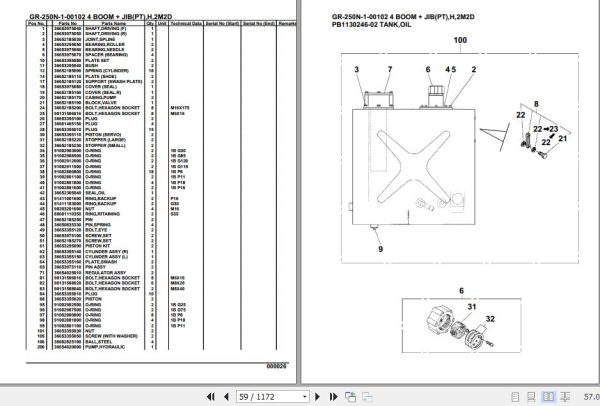 Tadano Rough Terrain Crane GR 250N 1 00102 4 Boom Jib PT H 2M2D Parts Catalog 2