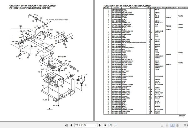 Tadano Rough Terrain Crane GR 250N 1 00104 4 Boom Jib STD X 3M3D Parts Catalog 2