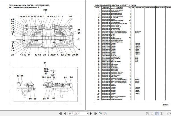 Tadano Rough Terrain Crane GR 250N 1 00202 4 Boom Jib PT H 2M2D Parts Catalog 2