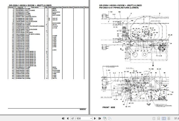 Tadano Rough Terrain Crane GR 250N 1 00206 4 Boom Jib PT H 2M2D Parts Catalog 2