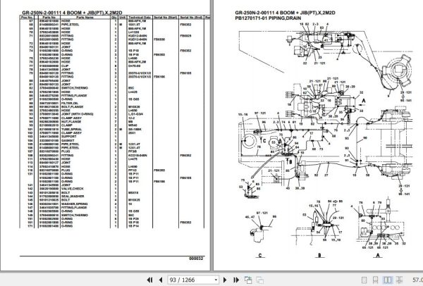 Tadano Rough Terrain Crane GR 250N 2 00111 4 Boom Jib PT X 2M2D Parts Catalog 2