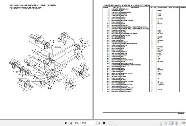 Tadano Rough Terrain Crane GR 250N 3 00201 4 Boom 2 Jib PT X 2M2D Parts Catalog 2