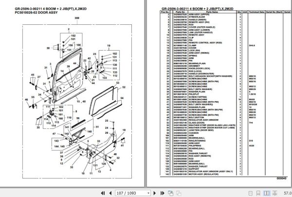 Tadano Rough Terrain Crane GR 250N 3 00211 4 Boom 2 Jib PT X 2M2D Parts Catalog 2
