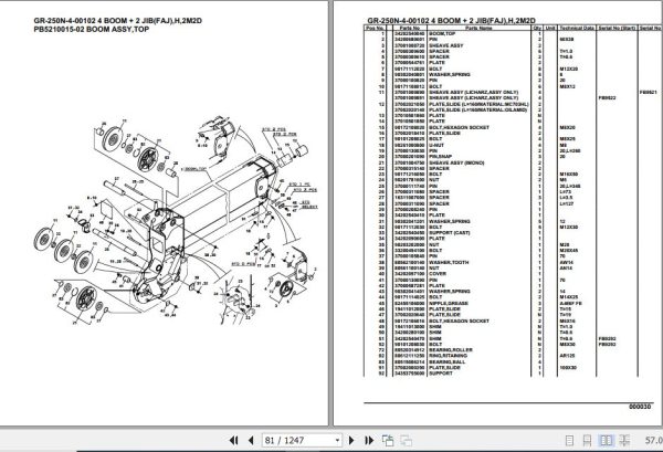 Tadano Rough Terrain Crane GR 250N 4 00102 4 Boom 2 Jib FAJ X 2M2D Parts Catalog 2
