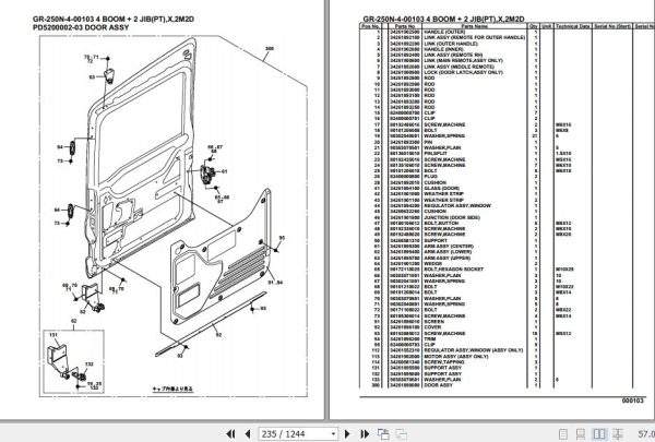 Tadano Rough Terrain Crane GR 250N 4 00103 4 Boom 2 Jib PT X 2M2D Parts Catalog 2