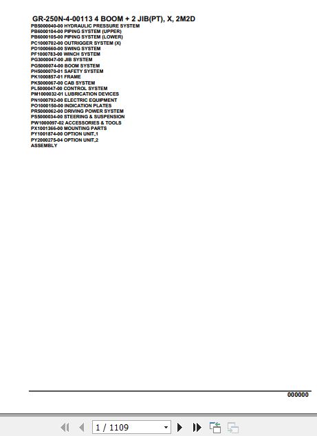 Tadano Rough Terrain Crane GR 250N 4 00113 4 Boom 2 Jib PT X 2M2D Parts Catalog 1