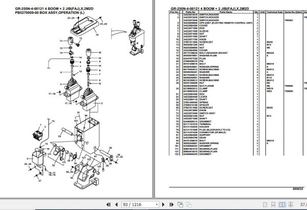 Tadano Rough Terrain Crane GR 250N 4 00121 4 Boom 2 Jib FAJ X 2M2D Parts Catalog 2