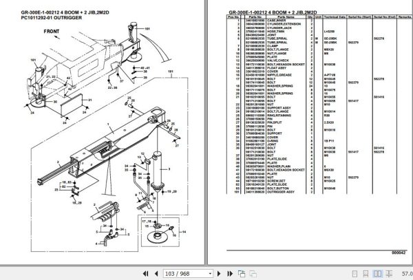 Tadano Rough Terrain Crane GR 300E 1 00212 4 Boom 2 Jib 2M2D Parts Catalog 2