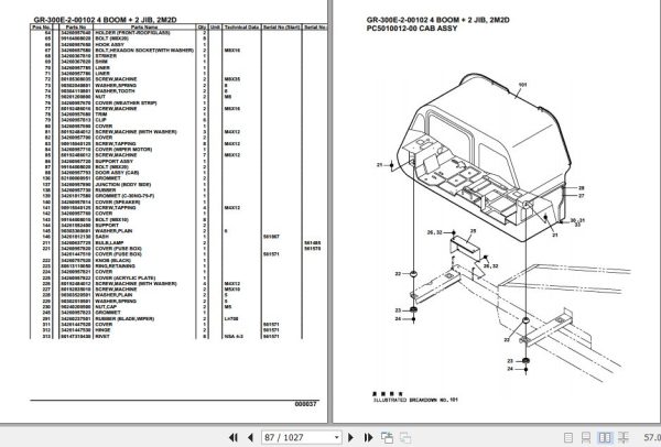 Tadano Rough Terrain Crane GR 300E 2 00102 4 Boom 2 Jib 2M2D Parts Catalog 2