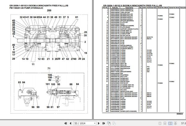 Tadano Rough Terrain Crane GR 300N 1 00102 6 Boom H Winch With Free Fall Jib Parts Catalog 2