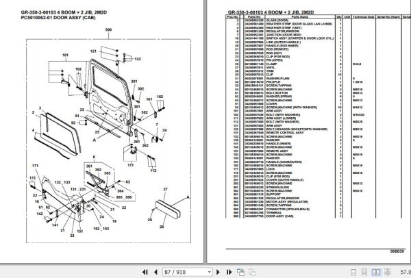 Tadano Rough Terrain Crane GR 350 3 00103 4 Boom 2 Jib 2M2D Parts Catalog 2