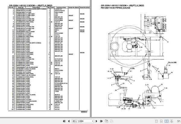 Tadano Rough Terrain Crane GR 350N 1 00102 5 Boom Jib PT X 2M2D Parts Catalog 2