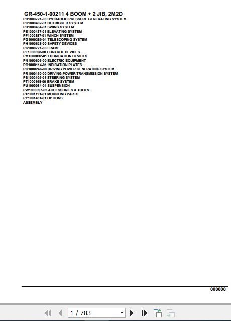 Tadano Rough Terrain Crane GR 450 1 00211 4 Boom 2 Jib 2M2D Parts Catalog 1