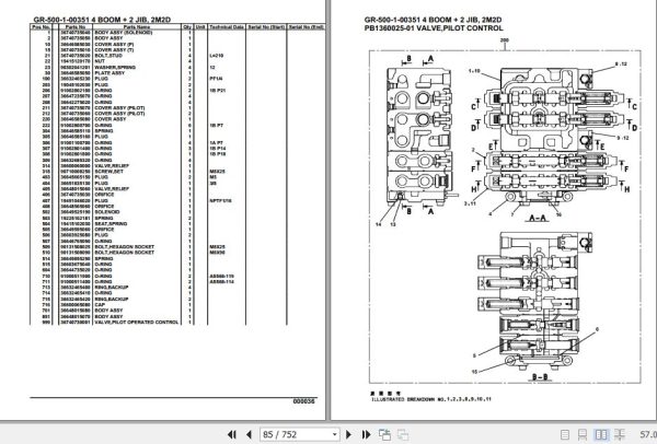 Tadano Rough Terrain Crane GR 500 1 00351 4 Boom 2 Jib 2M2D Parts Catalog 2