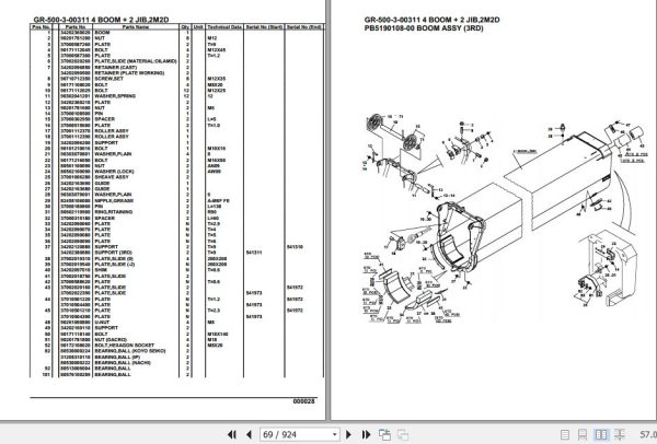 Tadano Rough Terrain Crane GR 500 3 00311 4 Boom 2 Jib 2M2D Parts Catalog 2