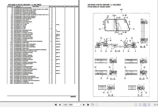 Tadano Rough Terrain Crane GR 500E 2 00102 4 Boom 2 Jib 2M2D Parts Catalog 2