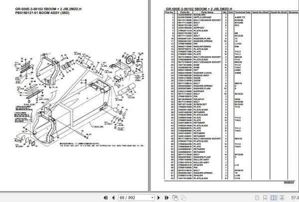 Tadano Rough Terrain Crane GR 500E 3 00102 5 Boom 2 Jib 2M2D H Parts Catalog 2