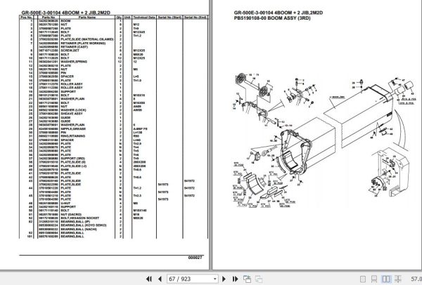 Tadano Rough Terrain Crane GR 500E 3 00104 4 Boom 2 Jib 2M2D Parts Catalog 2