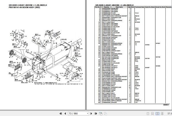 Tadano Rough Terrain Crane GR 500E 3 00401 4 Boom 2 Jib 2M2D H Parts Catalog 2