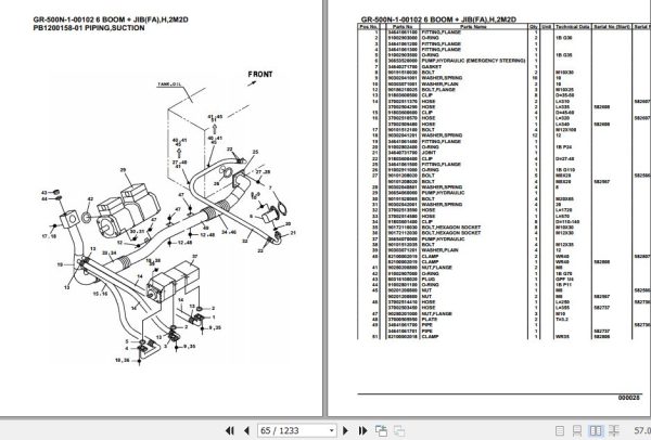 Tadano Rough Terrain Crane GR 500N 1 00102 6 Boom Jib FA H 2M2D Parts Catalog 2