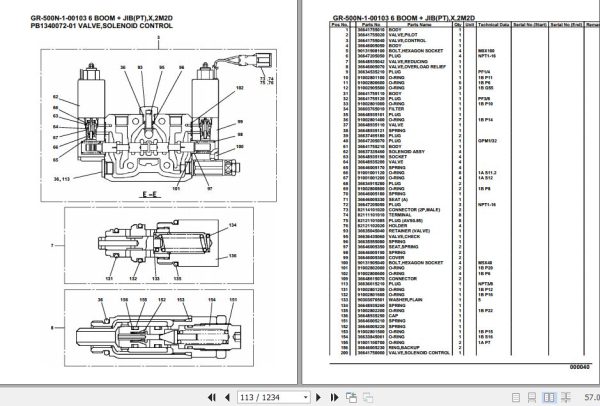 Tadano Rough Terrain Crane GR 500N 1 00103 6 Boom Jib PT X 2M2D Parts Catalog 2