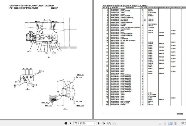 Tadano Rough Terrain Crane GR 500N 1 00104 6 Boom Jib PT H 2M2D Parts Catalog 2