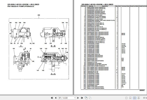 Tadano Rough Terrain Crane GR 500N 1 00105 4 Boom Jib X 2M2D Parts Catalog 2