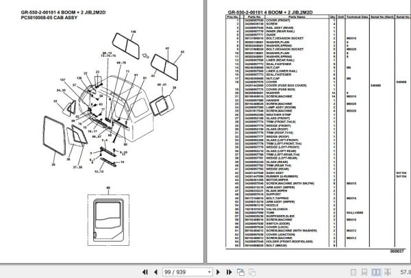 Tadano Rough Terrain Crane GR 550 2 00101 4 Boom 2 Jib 2M2D Parts Catalog 2